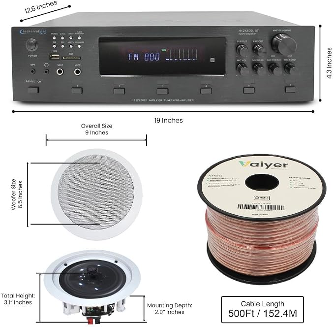 Vaiyer Home Audio System Kit, 6-Channel 6000 Watts Bluetooth Amplifier - Image 2