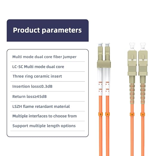 Multimode Duplex OM1 Fiber Patch Cable LC/UPC to SC/UPC 30M/98.4FT Fiber Optic - Image 3