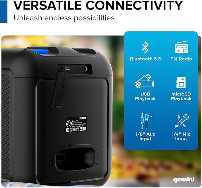 Gemini Box-Style Bluetooth Party Speaker - Image 4