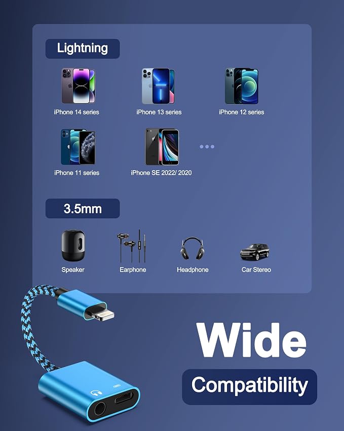 iPhone Headphone Adapter with Charge 2-in-1 Lightning to 3.5mm Female Aux Audio - Image 7