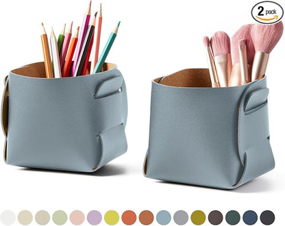 HOMIEAZICOZI 2-Pack Cork Leather Desk Accessories Storage by HOMIEAZICOZI