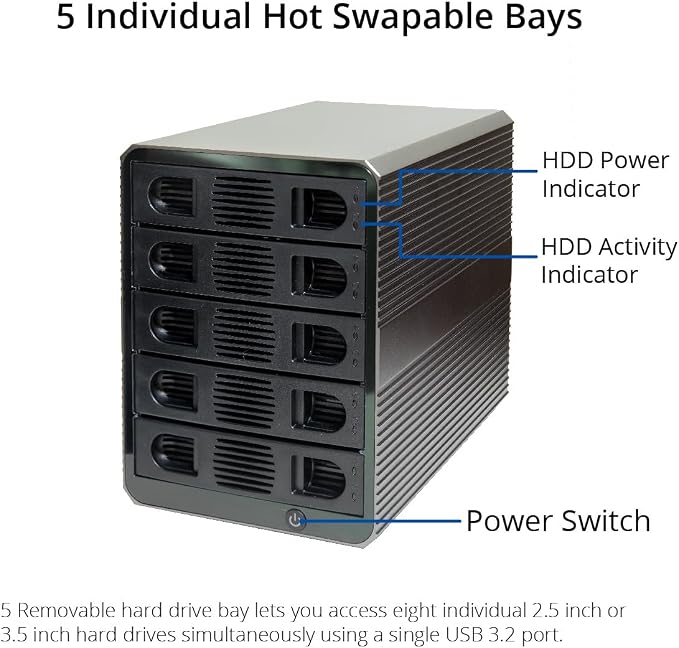 5 Bay USB 3.2 Type-C 10Gbps Daisy-Chain Hard Drive Enclosure DAS, Support 120TB - Image 5