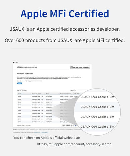 JSAUX Apple MFi Certified Lightning Cable 4ft, iPhone Charger Cable Nylon - Image 2