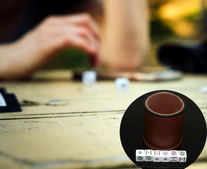 Leatherette Dice Cup with Poker Dice, Felt Lining Quiet Shaker - Image 7