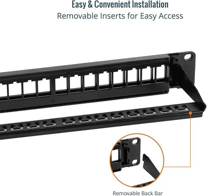 Tecmojo 24-Port Blank Keystone Patch Panel, 1U 19" Rackmount Housing - Image 4