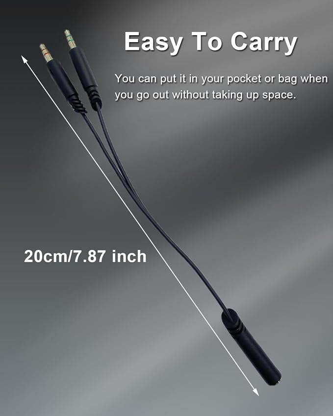 Headphone Splitter 3.5mm Female to 2 Dual 3.5mm Male Headphone Mic Audio Y - Image 6