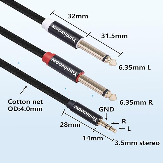 3.5mm to Dual 1/4 Adapter 1/8 to 6.35mm TS Mono Audio Cable Stereo Breakout - Image 5