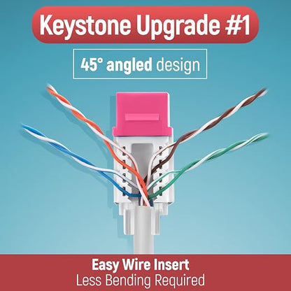 Everest 45° Angled RJ45 Cat6 Keystone Jacks 50-Pack in Pink - Image 3