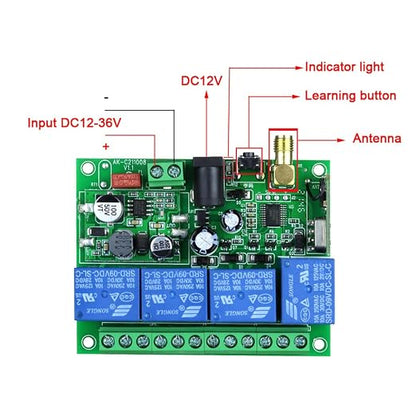 DC 12V 24V 36V 4CH Remote Control Switch 433Mhz 10A Wireless Remote Control - Image 8