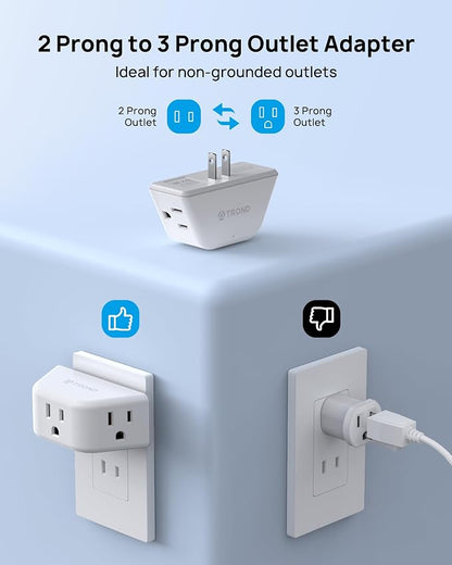 TROND 2 Prong to 3 Prong Outlet Adapter, 3-Way Angled Plug Extender - Image 2