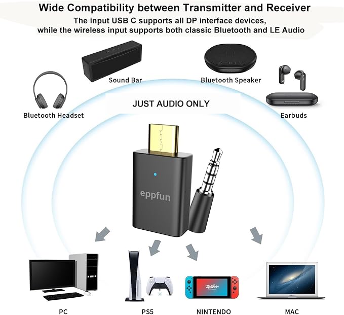eppfun LE Audio USB C Bluetooth 5.4 Transmitter Adapter - Image 3