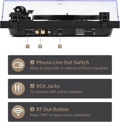 Turntable Vinyl Record Player Support Bluetooth Output Phono/Line Switch Pitch - Image 3