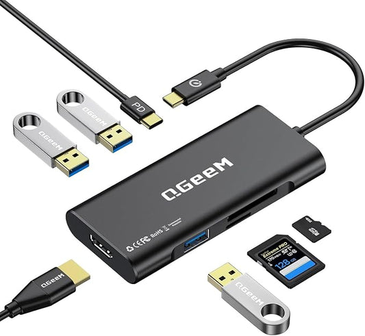 USB C Hub, QGeeM USB 4k to HDMI Adapter, 7 in 1 USB-C Dongle by QGeeM