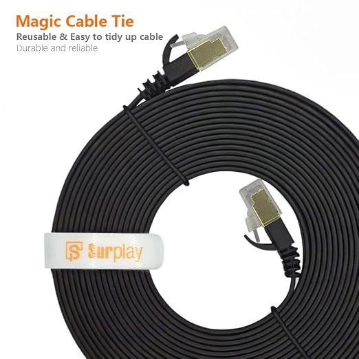 Cat7 3FT-5Pack Ethernet Cable Flat-Black-10Gbps High Speed Ultra Slim Network - Image 8