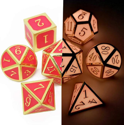 Haxtec Glow in The Dark Metal DND Dice Set Gold Pink D&D Dice Compatible - Image 3