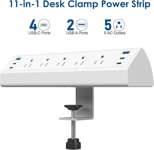 Desk Clamp Power Strip USB C, Under Desk Mount Power Station, 20W Fast Charging - Image 2