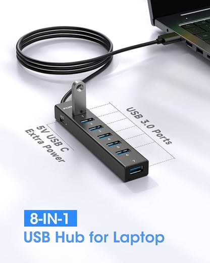 FORIDA Aluminum Alloy 8 Port USB Hub Long Cable USB Splitter - Image 5