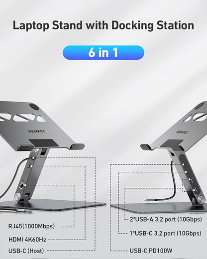 BENFEI Laptop Stand with USB C 6in1 Docking Station, HDMI 4K@60Hz, Gigabit - Image 2