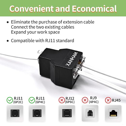 Phone Cable 2 Way Splitter RJ11 6P4C Telephone Line Cord Adapter - Image 4