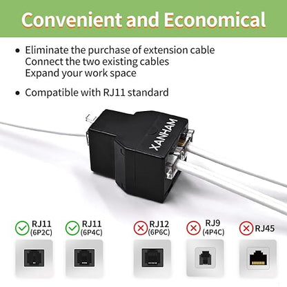 Phone Cable 2 Way Splitter RJ11 6P4C Telephone Line Cord Adapter - Image 4