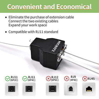 Telephone Cable 2 Way Splitter RJ11 6P4C Phone Line Cord Adapter - Image 5
