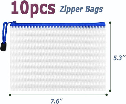 AUSTARK 10 Pcs Zipper File Bags, Waterproof Plastic Mesh Pouch - Image 2