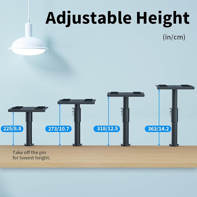 suptek Clamp-on Speaker Stand Desk Mount Set, Height Adjustment, 9.6 x 8.8 inch - Image 3