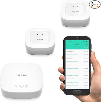 YoLink Water Leak Starter Kit: Hub + 2 Leak Sensor 1, LoRa Long-Range, by YoLink