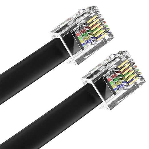 AmzDeals 2-Pack 4 Feet Black RJ12 6P6C Straight Wired Cable, Pro Grade Data and by AMZDEALS