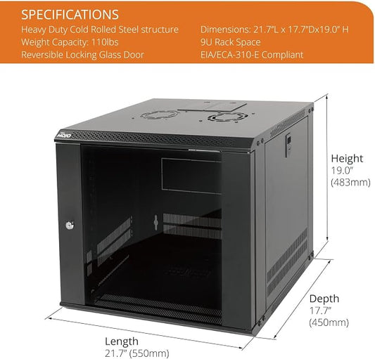 Tecmojo 9U Wall Mount Server Cabinet IT Network Rack Enclosure Lockable Door - Image 2