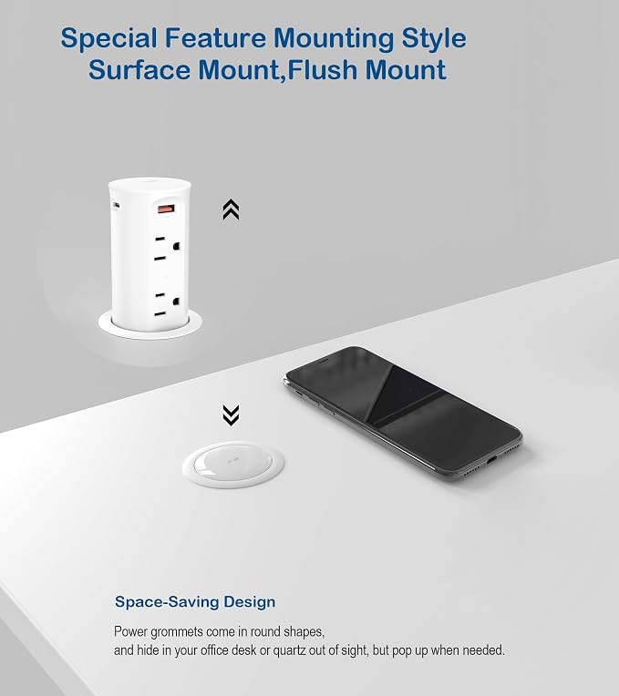 Pop up Outlet for Countertop, 2.5-inch Hole Desktop Power Grommet, Recessed - Image 3