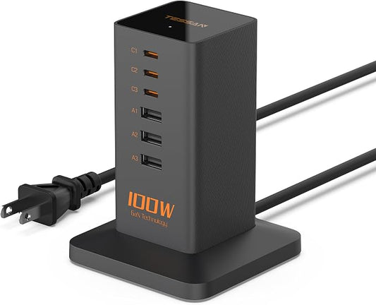 USB C Charger Blcok PD 100W, TESSAN 6-in-1 Charging Station by TESSAN