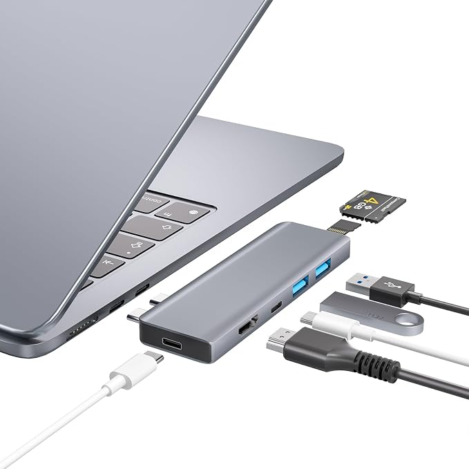 USB C Hub, 7-in-2 USB Adapter for MacBook Pro/Air, Thunderbolt 4 Dock by ZanBix