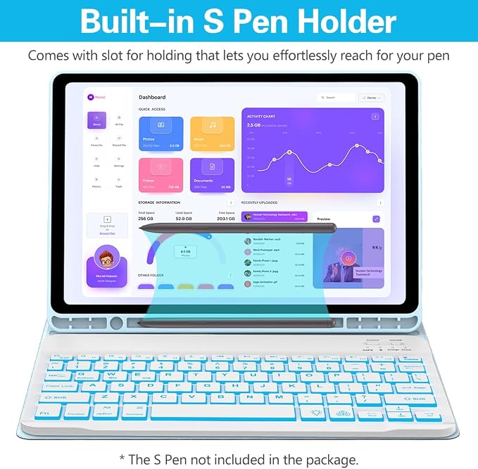 Keyboard Case for Samsung Galaxy Tab A9 Plus 5G 11 inch 2023, 7 Color Backlit - Image 2