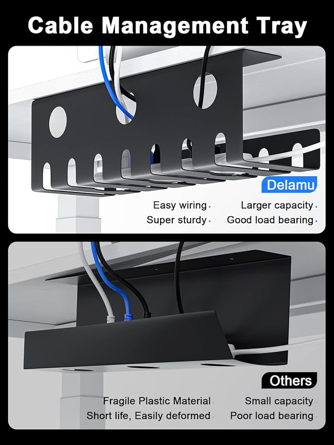 Delamu 2 Pack Metal Under Desk Cable Management Tray, U-Channel Cord Organizer - Image 8