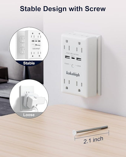 Wall Outlet Extender with Screw, 8 Way Outlets with 1680J Surge Protected - Image 5