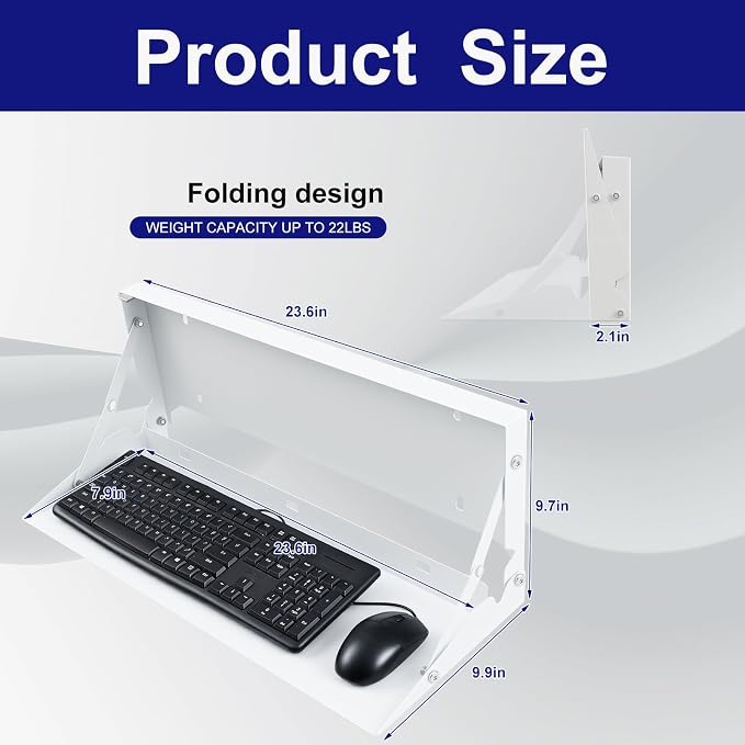1 Pcs 24 Inch Keyboard Wall Mount Foldable Fits Standard Computer Keyboard - Image 2