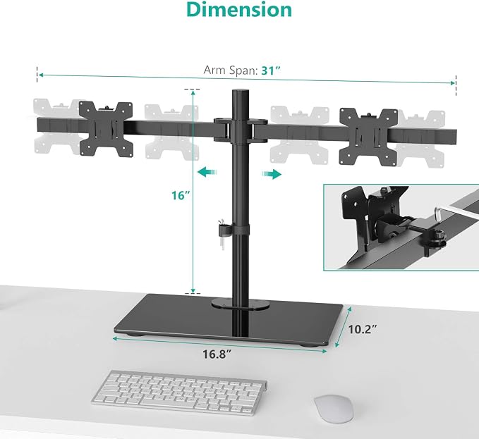 WALI Free Standing Dual Monitor Stand, Height Adjustable Monitor Mount - Image 5