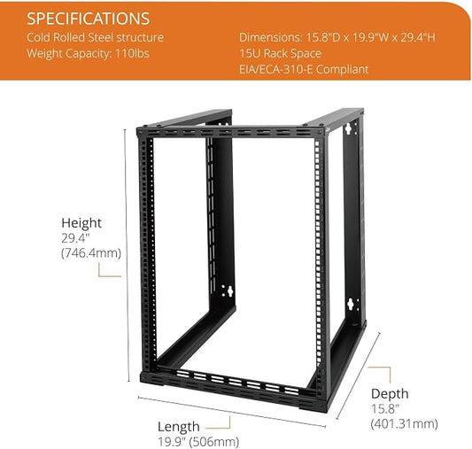 Tecmojo 15U Wall Mount Rack, Wall Mount Network Rack 15.8in Depth, Open Frame - Image 2