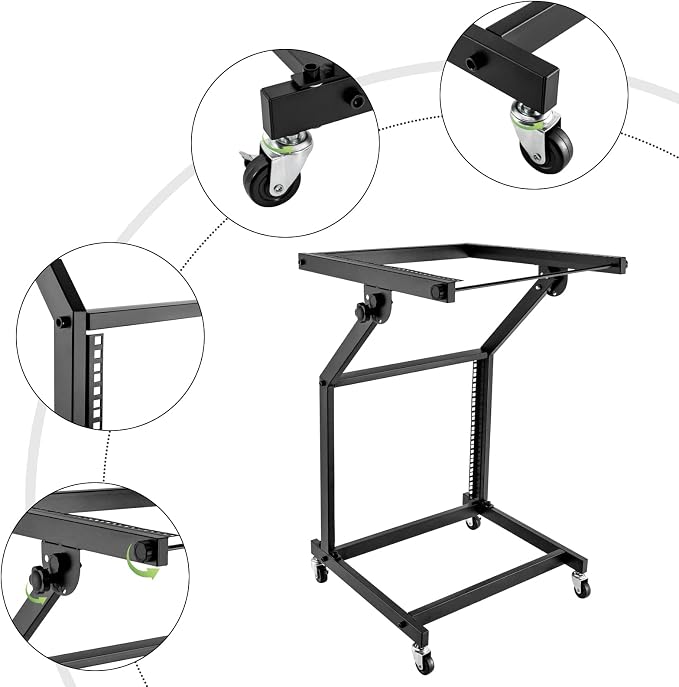 9U Professional DJ Stand Rack Mount DJ Mixer Stand Adjustable Stage Cart w/Wheel - Image 4