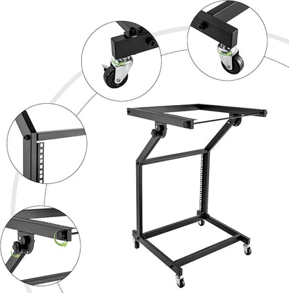 9U Professional DJ Stand Rack Mount DJ Mixer Stand Adjustable Stage Cart w/Wheel - Image 4