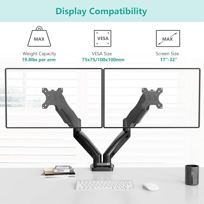 WALI Dual Monitor Mount, Monitor Arms - Image 3