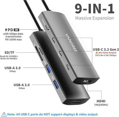 USB C to USB C Hub 10Gbps, 3 USB 3.2 Gen 2 Ports, 4K@60Hz HDMI, 100W PD - Image 2