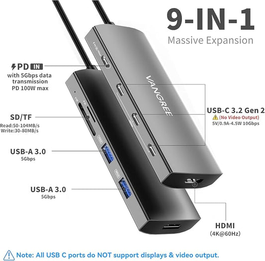 USB C to USB C Hub 10Gbps, 3 USB 3.2 Gen 2 Ports, 4K@60Hz HDMI, 100W PD - Image 2