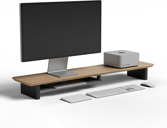 White Oak Dual‑Tier Ergonomic Desk Setup – Modern Wooden Monitor Stand & by amesoba