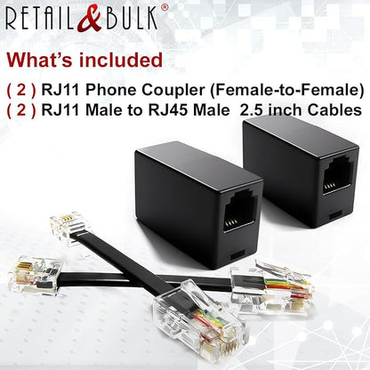 2-Pack RJ11 to RJ45 Adapter Phone Line to Ethernet – RJ11 Female to RJ45 Male - Image 4