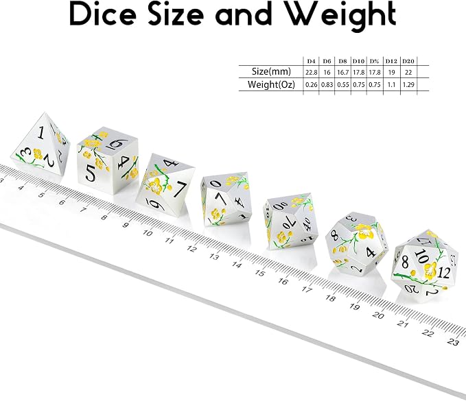Silver Metal DND Dice, DNDND 7 PCS Heavy Flower Metallic D&D Dice Set - Image 7