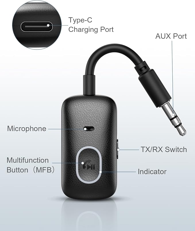 Upgraded Aux Bluetooth Adapter for Car, 2 in 1 Bluetooth 5.3 Transmitter - Image 6