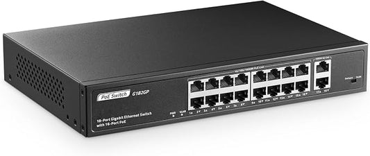 18 Port Gigabit PoE Switch, 16 Ggiabit PoE+, 2 GE Uplink, IEEE802.3af/at Max by YuLinca