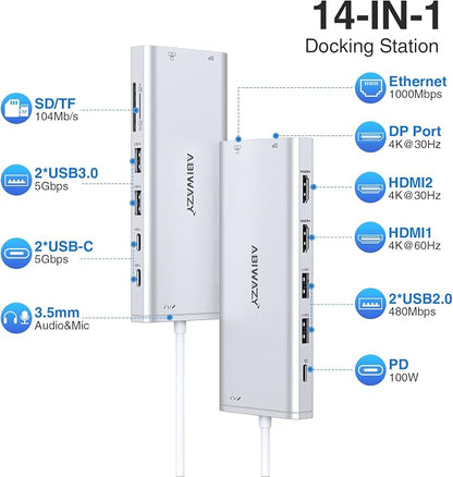 USB C Hub USB-C Docking Station Dual Monitor 14 in 1 Triple Display Multiport - Image 2